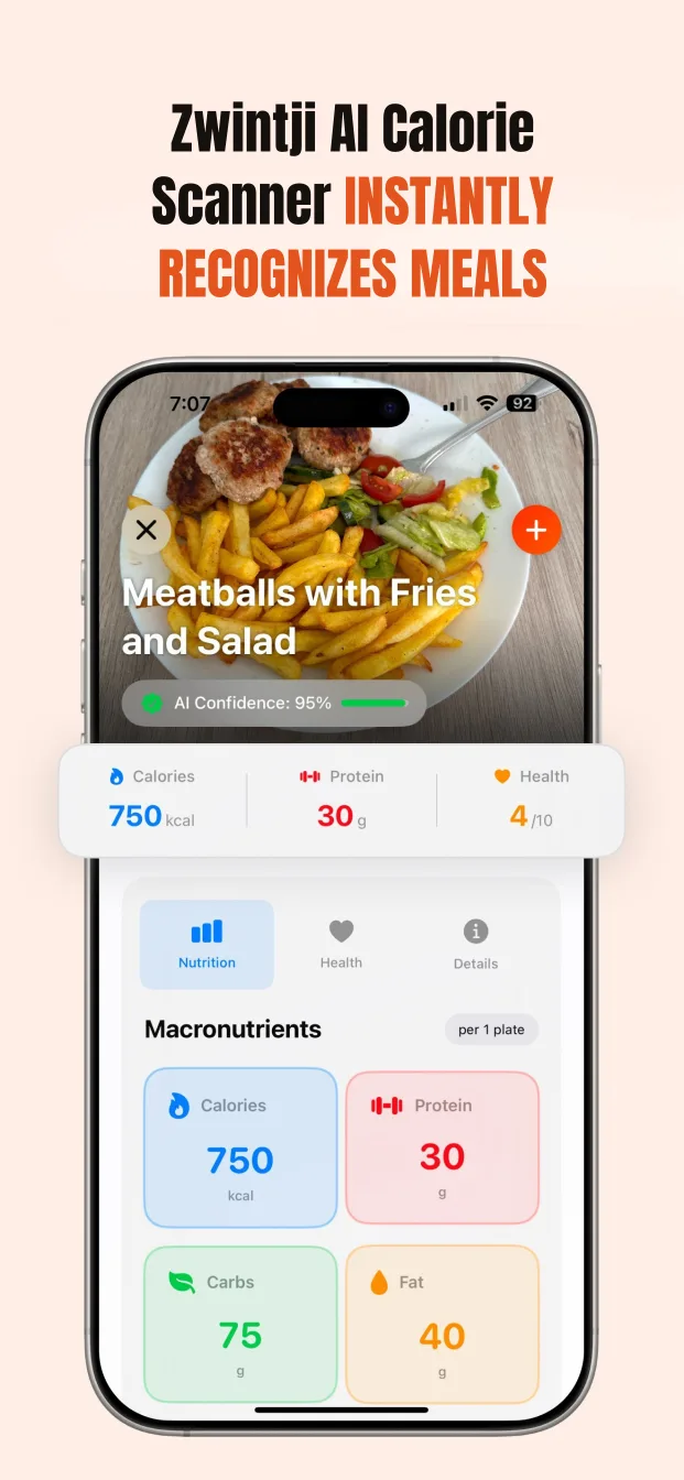 Meal recognition result with calories, protein, carbohydrates and fat